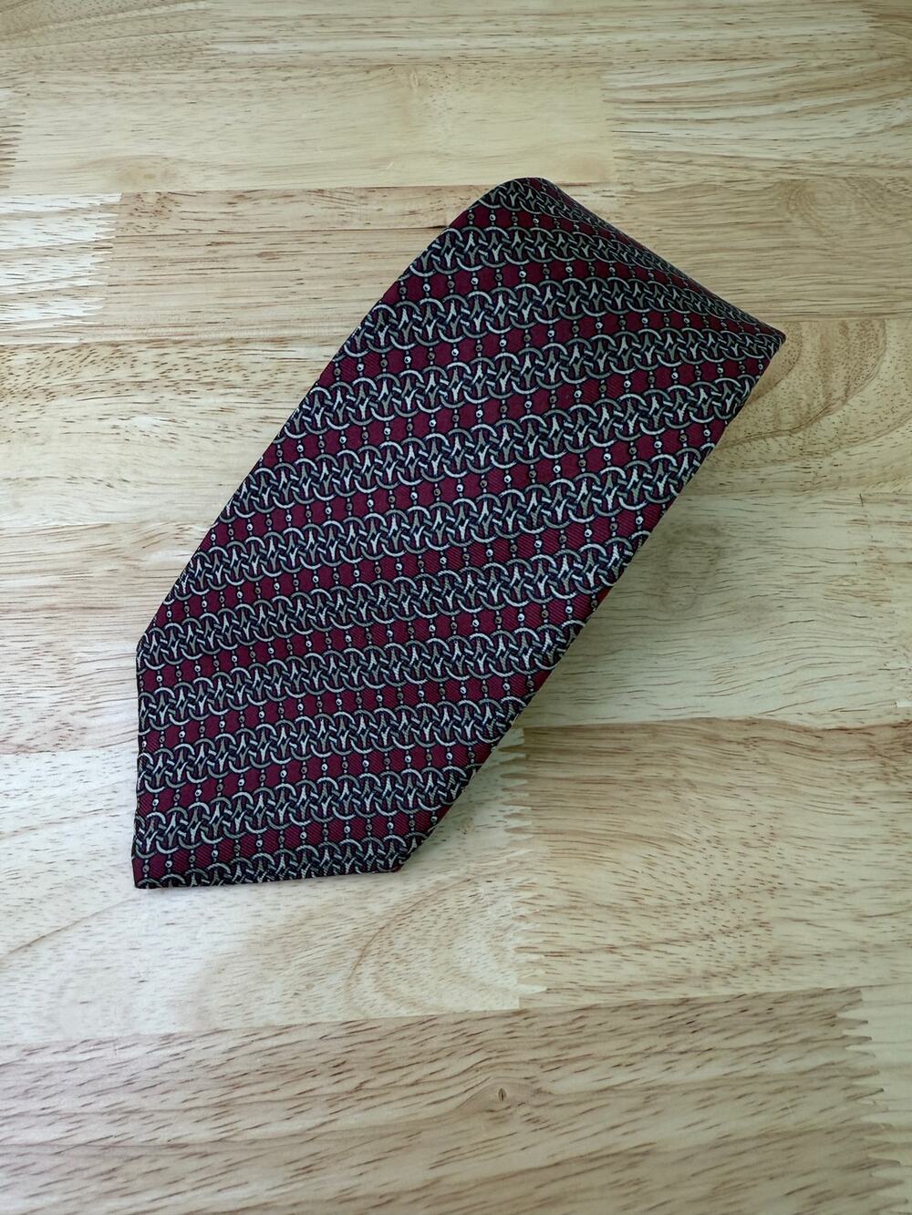 Liberty of London Men's 100% Silk Neck Tie Red Gold Geometric JL